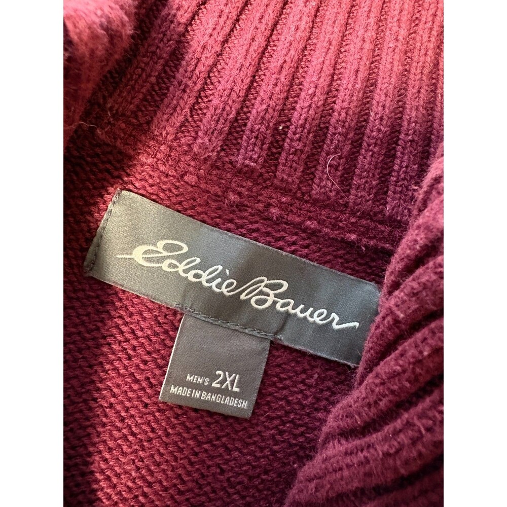 Eddie Bauer Sweater Mens 2 XL Red Cotton Knit Long Sleeve 1/4 Zip Pull Over - Picture 4 of 5